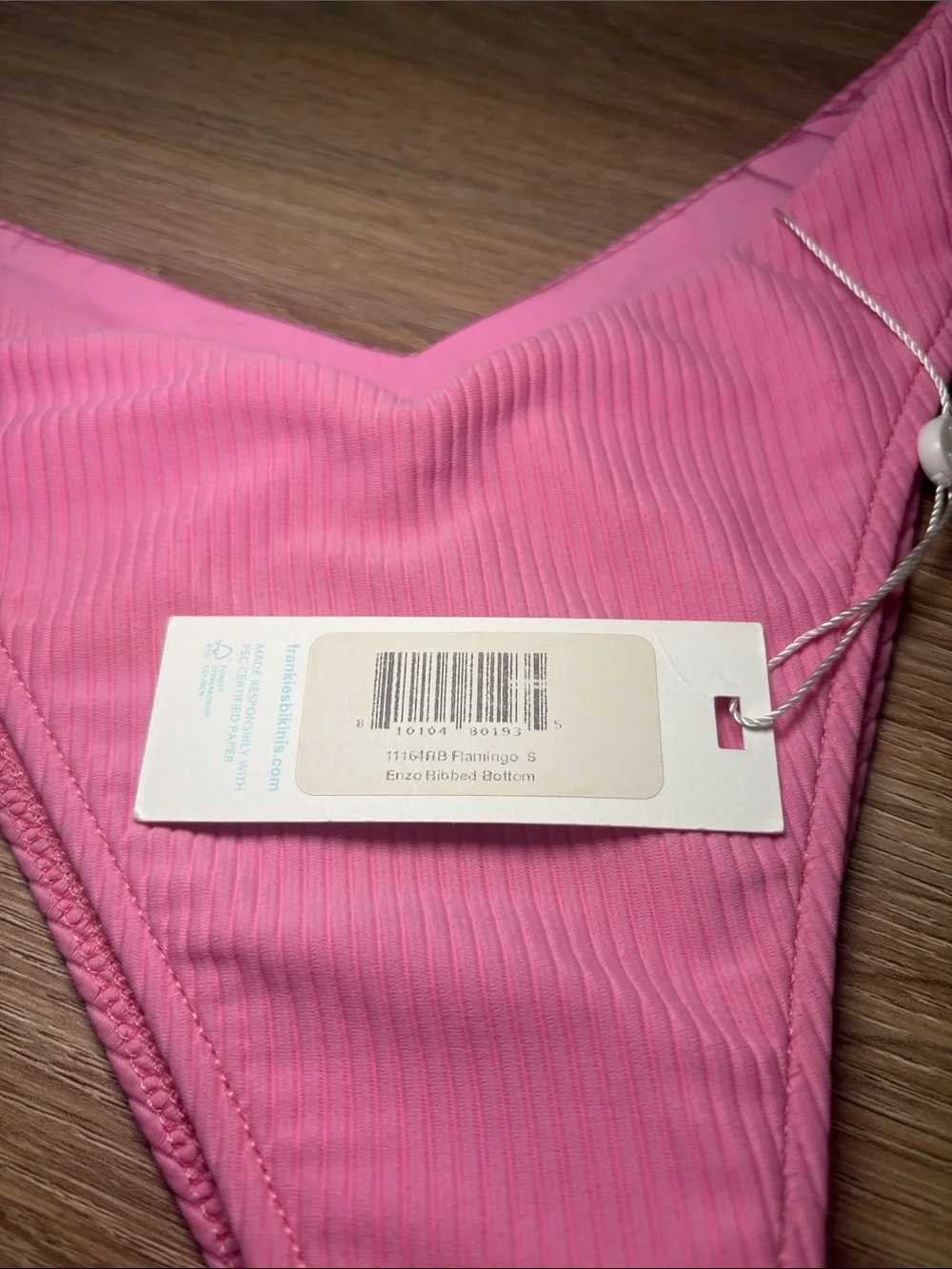 NWT Frankie's Bikinis Bright Pink Ribbed High-Cut Bikini Bottom